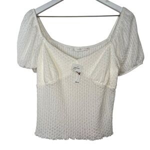 Lush Cropped Sweetheart Top Womens XL Ivory Cream Puffed Sleeve Textured Stretch